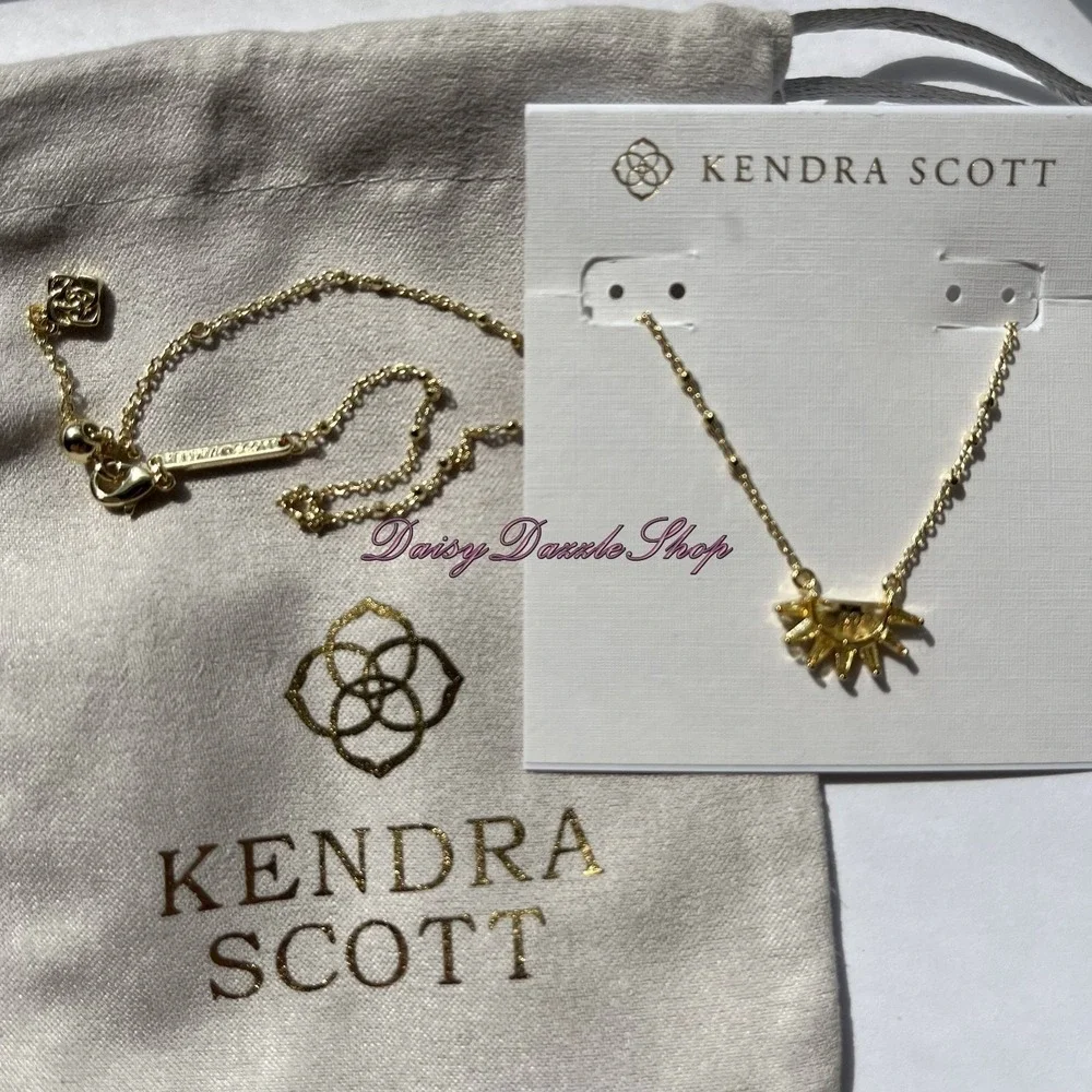 ☀️Kendra Scott Samantha Sun Gold plated Necklace Yellow Opalscent Resin☀️